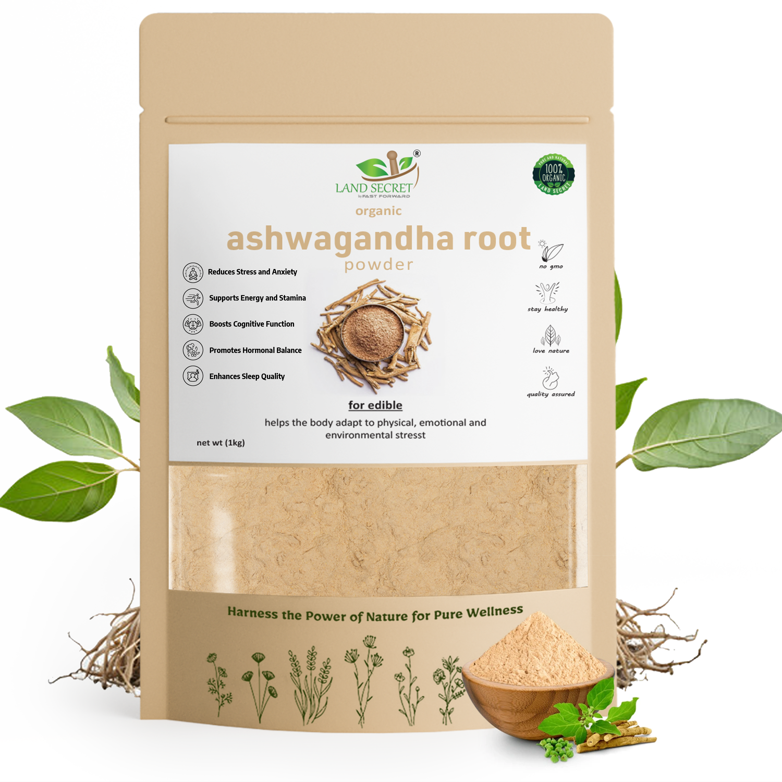 Land Secret | Organic Ashwagandha Root Powder for Health and Wellness