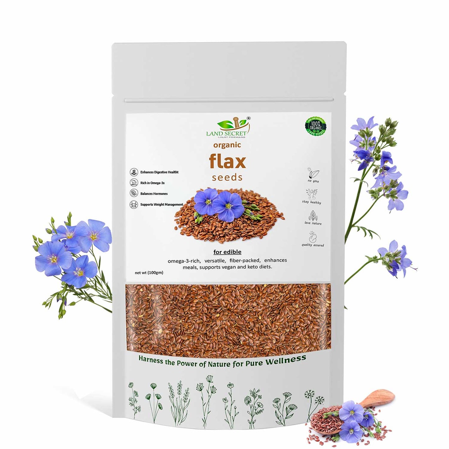 Premium Flax Seeds – Rich in Omega-3 Fatty Acids, Dietary Fiber, Protein, Antioxidants & Essential Nutrients for Heart Health, Digestion & Wellness
