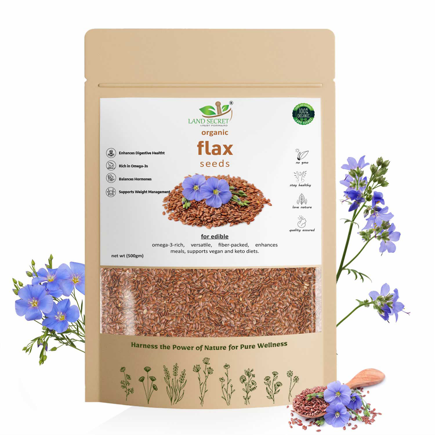 Premium Flax Seeds – Rich in Omega-3 Fatty Acids, Dietary Fiber, Protein, Antioxidants & Essential Nutrients for Heart Health, Digestion & Wellness