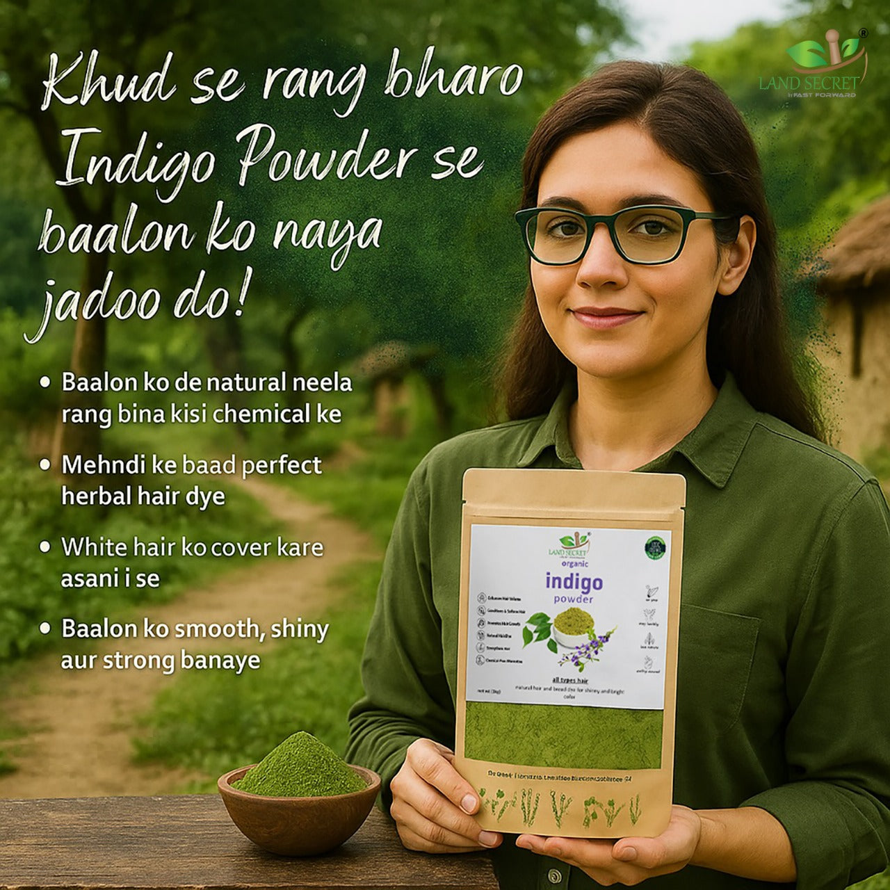 Indigo Powder – 100% Pure & Natural Hair Color | Herbal Dye for Deep, Vibrant, and Long-Lasting Shine