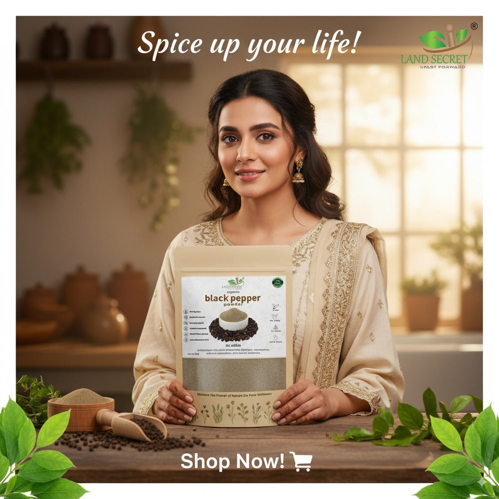 Land Secret Black Pepper Powder – Premium Quality Spice for Cooking, Seasoning, Digestion, Weight Loss & Immune Support