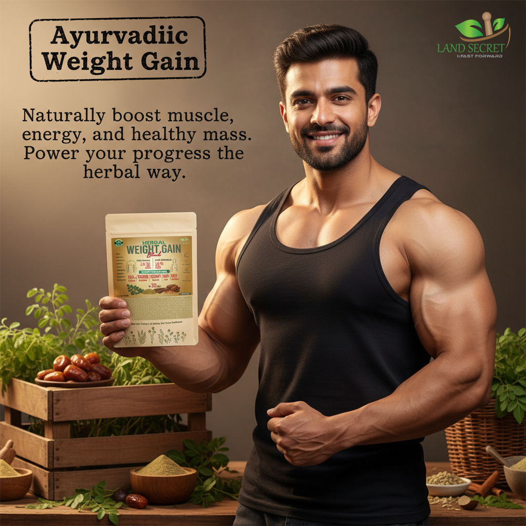 Land Secret Herbal Weight Gain Blend Powder With Ashwagandha, Shatavari, Dates, Moringa & Fenugreek | Natural Herbal Nutrition Support | 100% Pure & Additive-Free