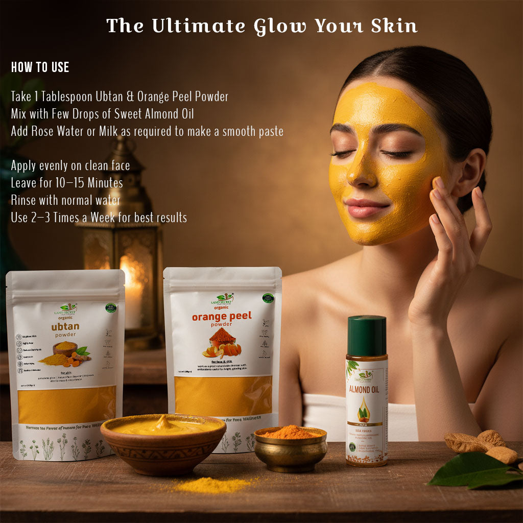 The Ultimate Glow Bundle - Ubtan Powder, Orange Peel Powder & Sweet Almond Oil