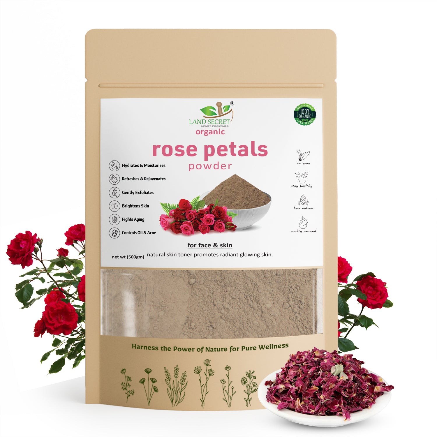 Rose Petals Powder – 100% Pure & Natural Herbal Face Pack for Skin Det ...