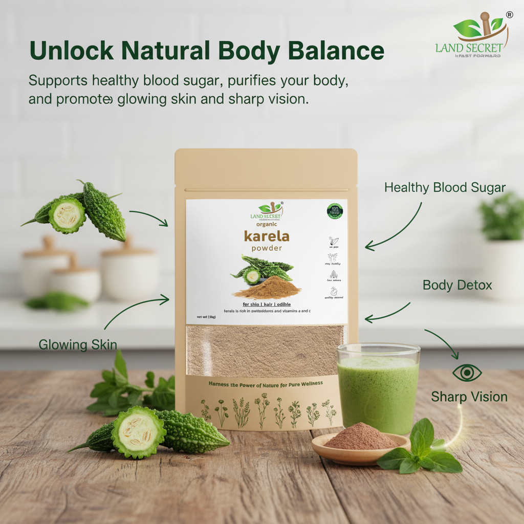 Land Secret Karela Powder – 100% Pure & Natural Bitter Gourd Powder | Rich in Nutrients, Supports Wellness, Digestion & Daily Health Balance