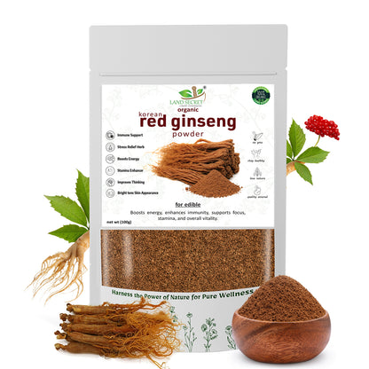 Premium Korean Red Ginseng Powder 100% Natural Ginsenosides – Herbal Supplement for Energy, Vitality, Stamina, Mood & Focus