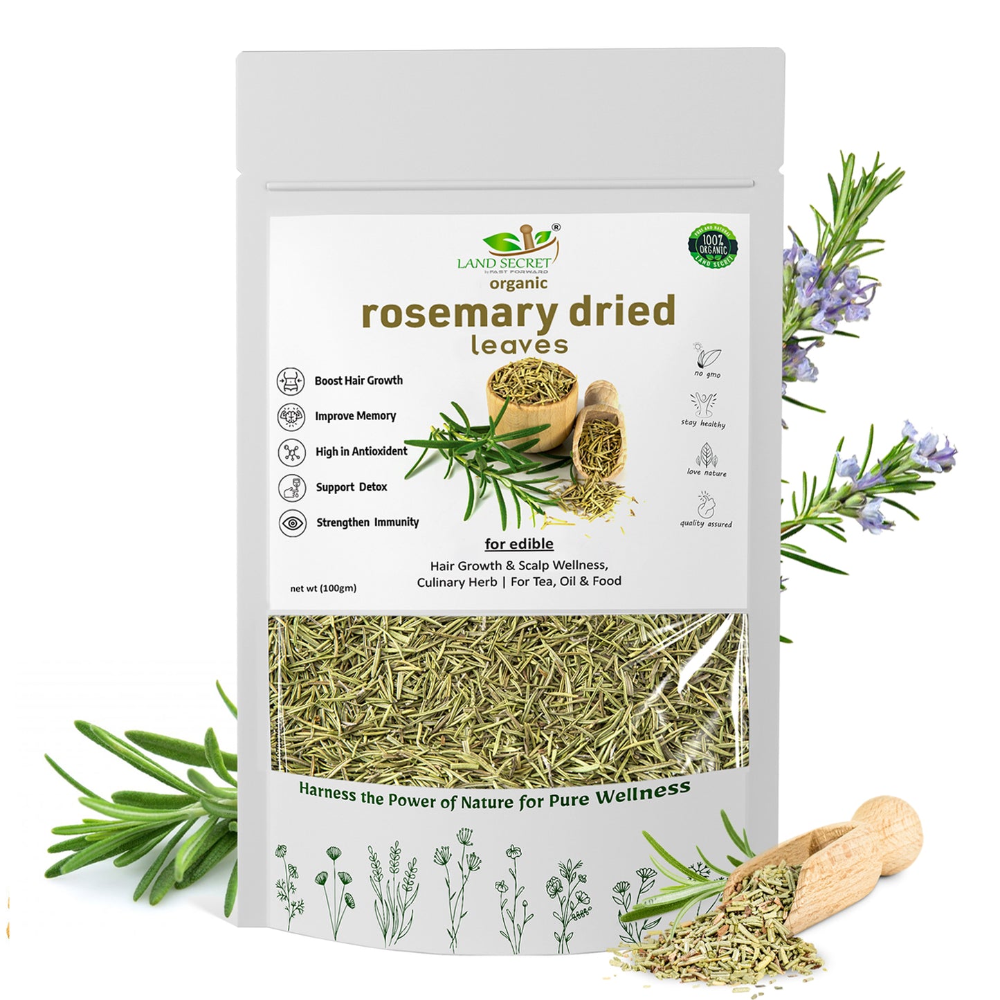 Rosemary Dried Leaves – 100% Natural Herbal Tea & Culinary Spice for Hair Growth, Digestion, Stress Relief, Relaxation & Flavorful Cooking