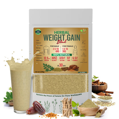 Herbal Weight Gain Powder 100g – Ayurvedic Supplement for Healthy Mass, Muscle Gain & Energy Boost | With Ashwagandha, Shatavari, Dates, Moringa & Fenugreek