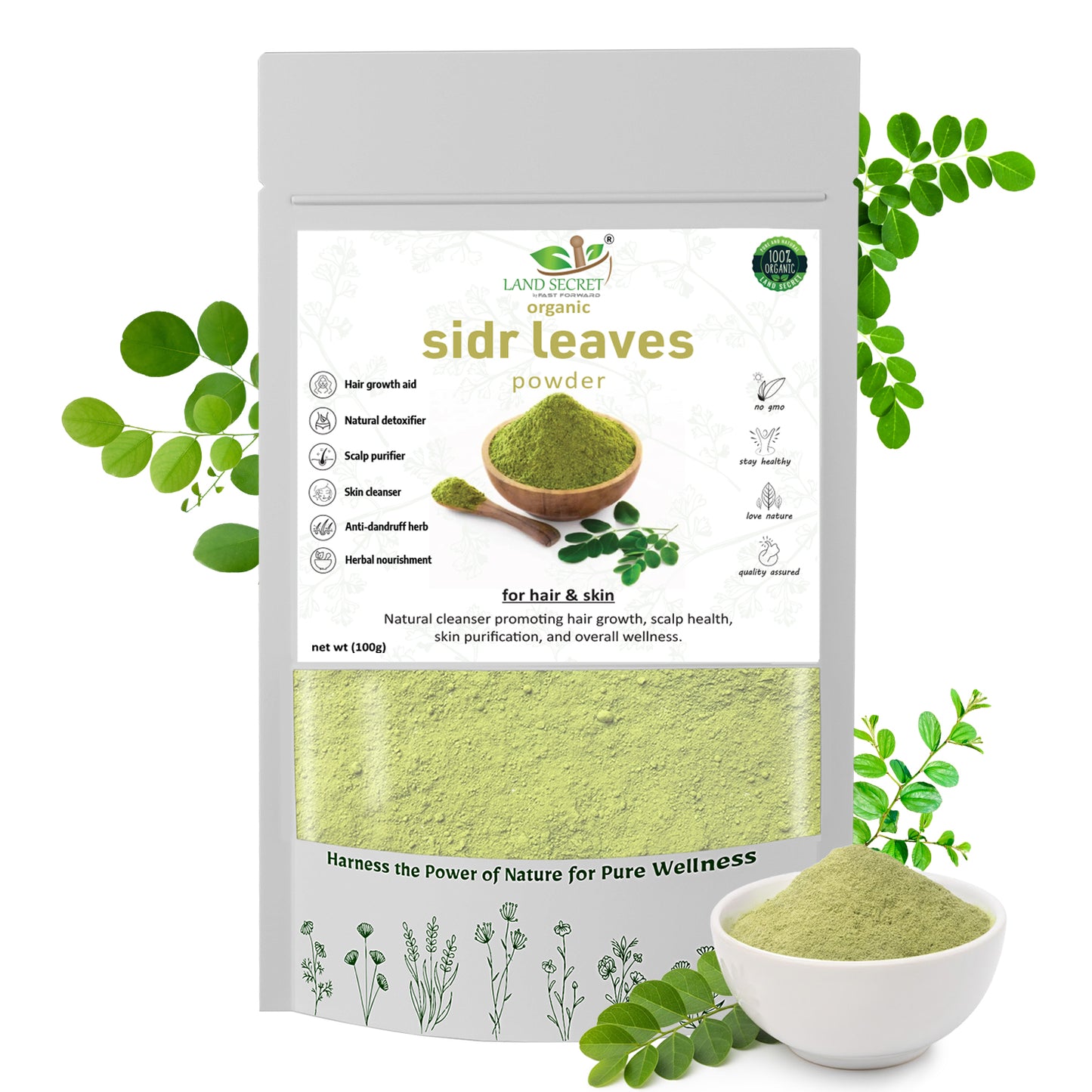100% Natural Sidr Leaves Powder – Herbal Cleanser for Hair, Skin & Scalp Care | Anti-Dandruff, Anti-Acne, and Detoxifying Herbal Remedy