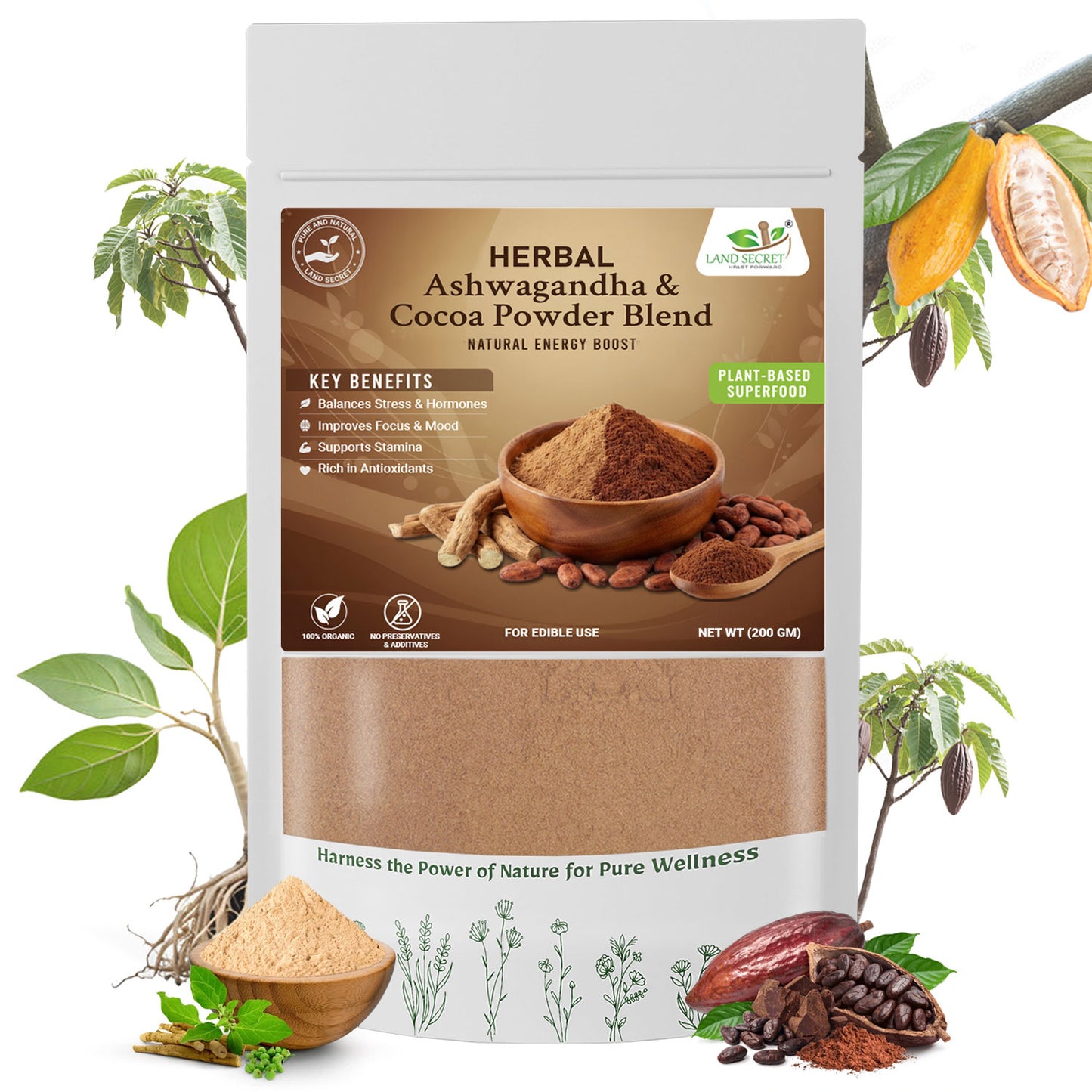 Energy Boost Cocoa Blend – Herbal Natural Drink Mix | Cocoa & Ashwagandha for Energy, Focus & Stamina