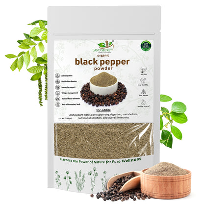 Land Secret Black Pepper Powder – Premium Quality Spice for Cooking, Seasoning, Digestion, Weight Loss & Immune Support