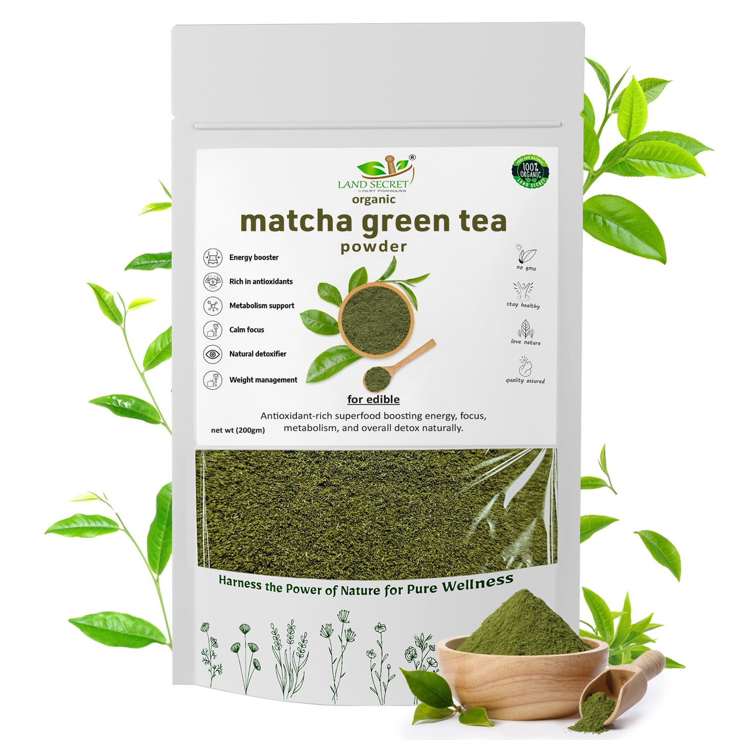 Organic Matcha Green Tea Powder 100% Pure & Unflavored | Great for Tea, Non-GMO, No Sugar
