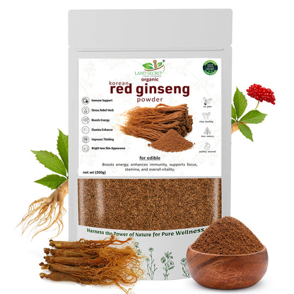 Premium Korean Red Ginseng Powder 100% Natural Ginsenosides – Herbal Supplement for Energy, Vitality, Stamina, Mood & Focus