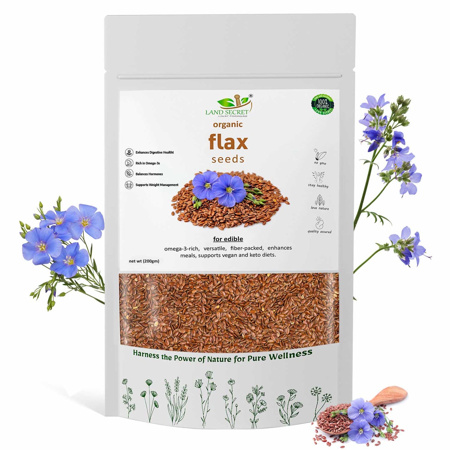 Premium Flax Seeds – Rich in Omega-3 Fatty Acids, Dietary Fiber, Protein, Antioxidants & Essential Nutrients for Heart Health, Digestion & Wellness