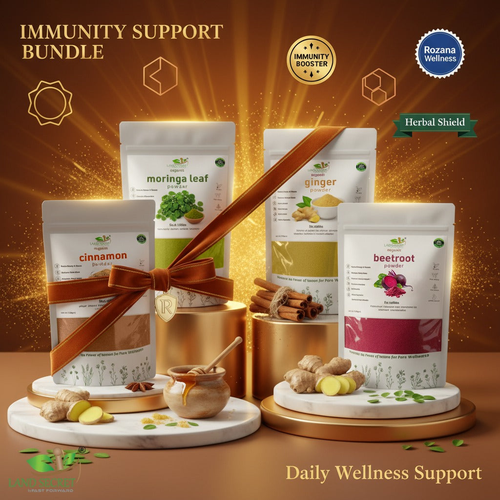 Land Secret Immunity Support Bundle – Natural Daily Wellness & Immune Health Support | Moringa, Ginger, Cinnamon & Beetroot Powder