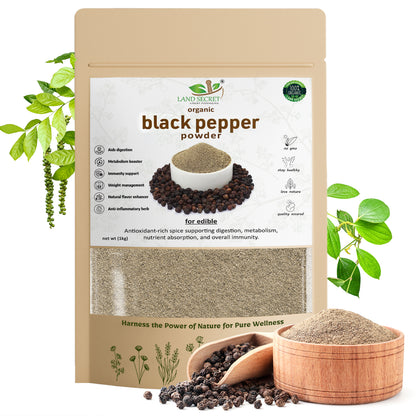 Land Secret Black Pepper Powder – Premium Quality Spice for Cooking, Seasoning, Digestion, Weight Loss & Immune Support