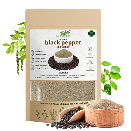 Land Secret Black Pepper Powder – Premium Quality Spice for Cooking, Seasoning, Digestion, Weight Loss & Immune Support