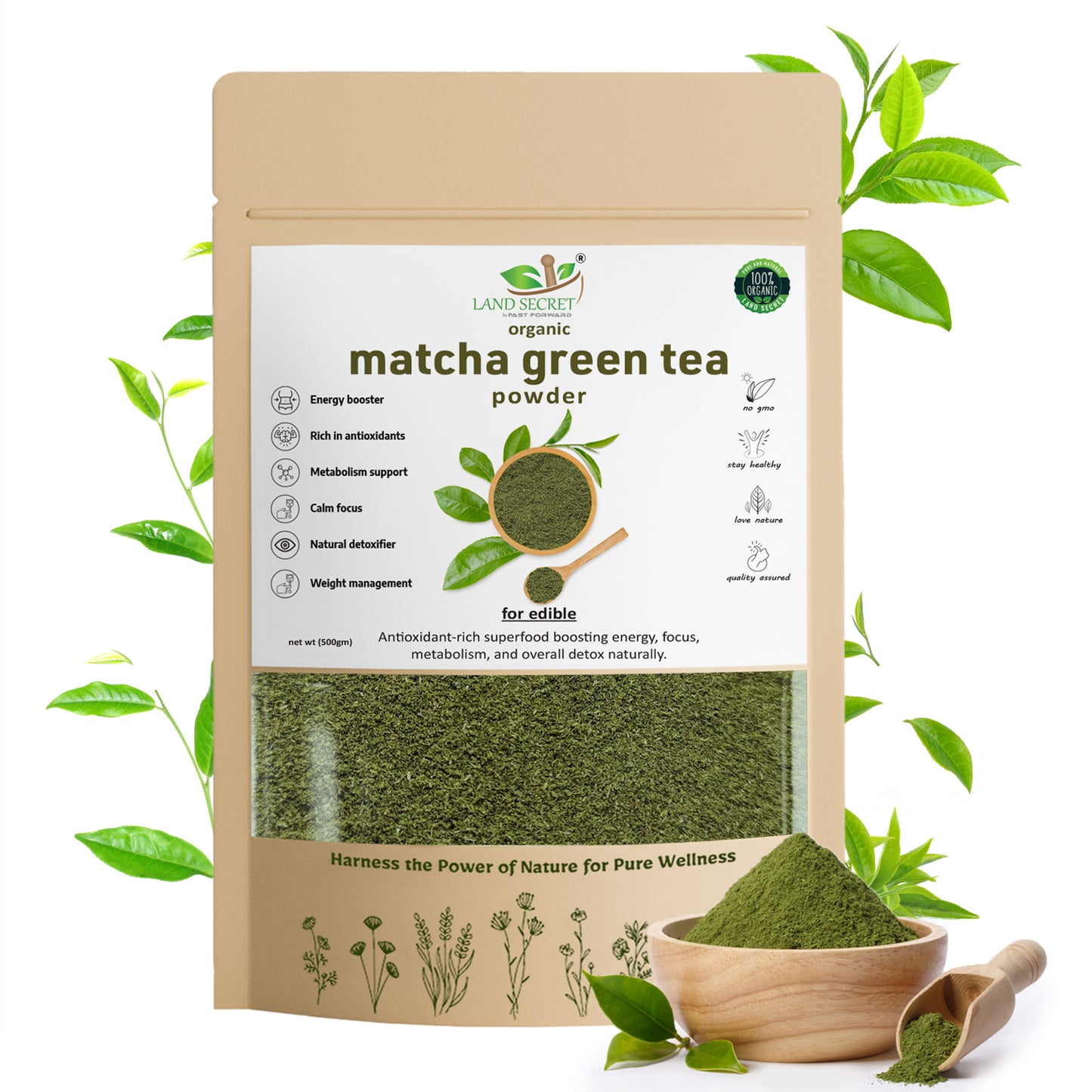 Organic Matcha Green Tea Powder 100% Pure & Unflavored | Great for Tea, Non-GMO, No Sugar
