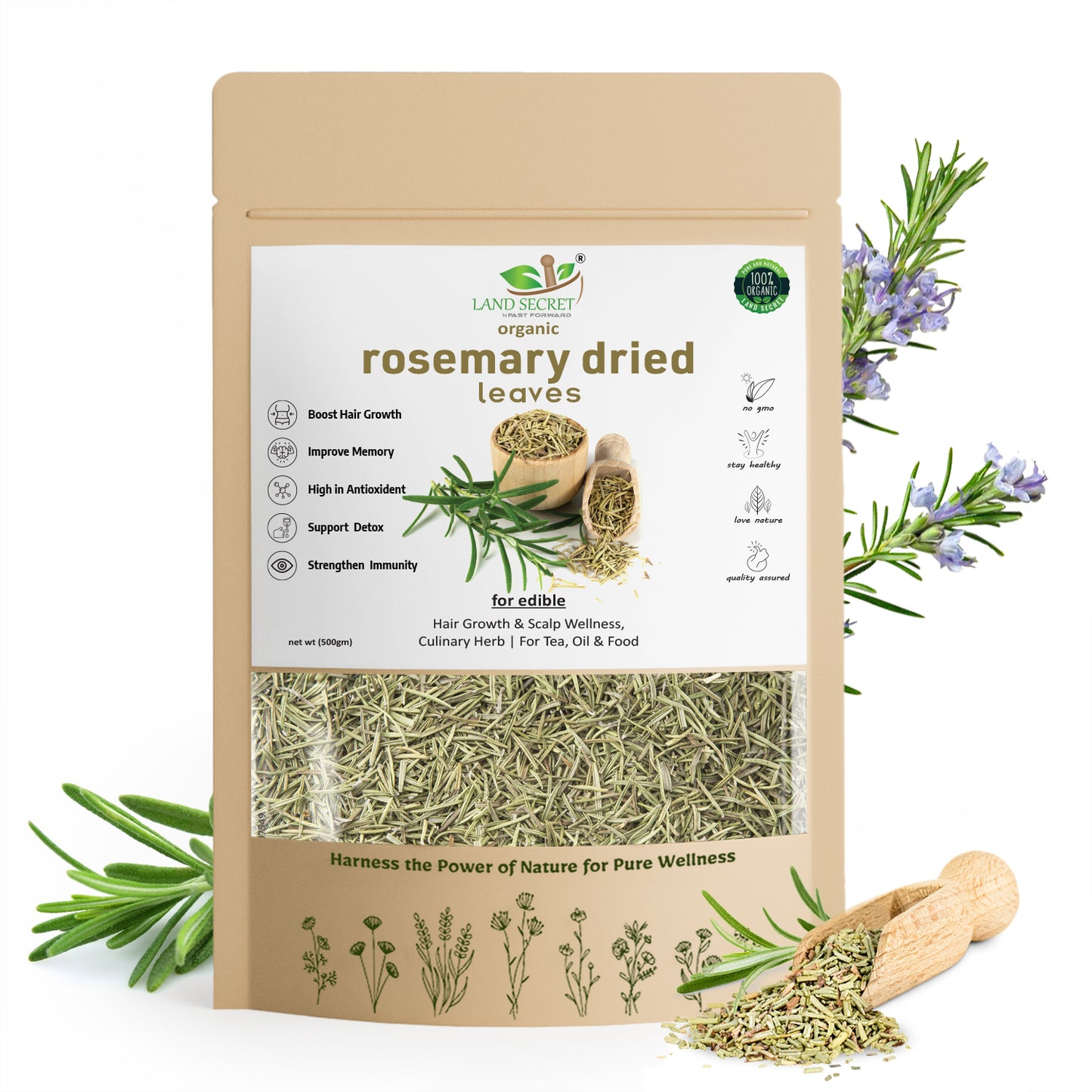 Rosemary Dried Leaves – 100% Natural Herbal Tea & Culinary Spice for Hair Growth, Digestion, Stress Relief, Relaxation & Flavorful Cooking