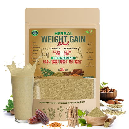 Herbal Weight Gain Powder 100g – Ayurvedic Supplement for Healthy Mass, Muscle Gain & Energy Boost | With Ashwagandha, Shatavari, Dates, Moringa & Fenugreek