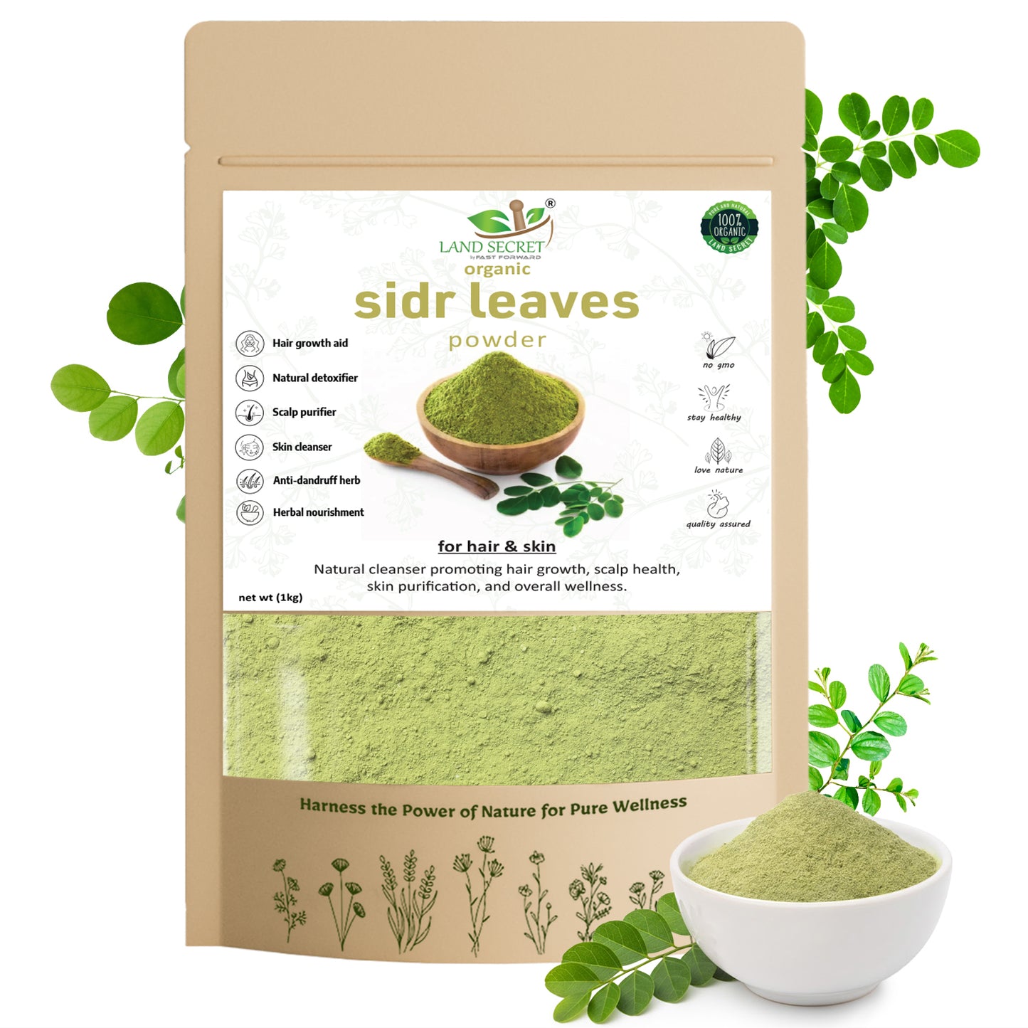 100% Natural Sidr Leaves Powder – Herbal Cleanser for Hair, Skin & Scalp Care | Anti-Dandruff, Anti-Acne, and Detoxifying Herbal Remedy