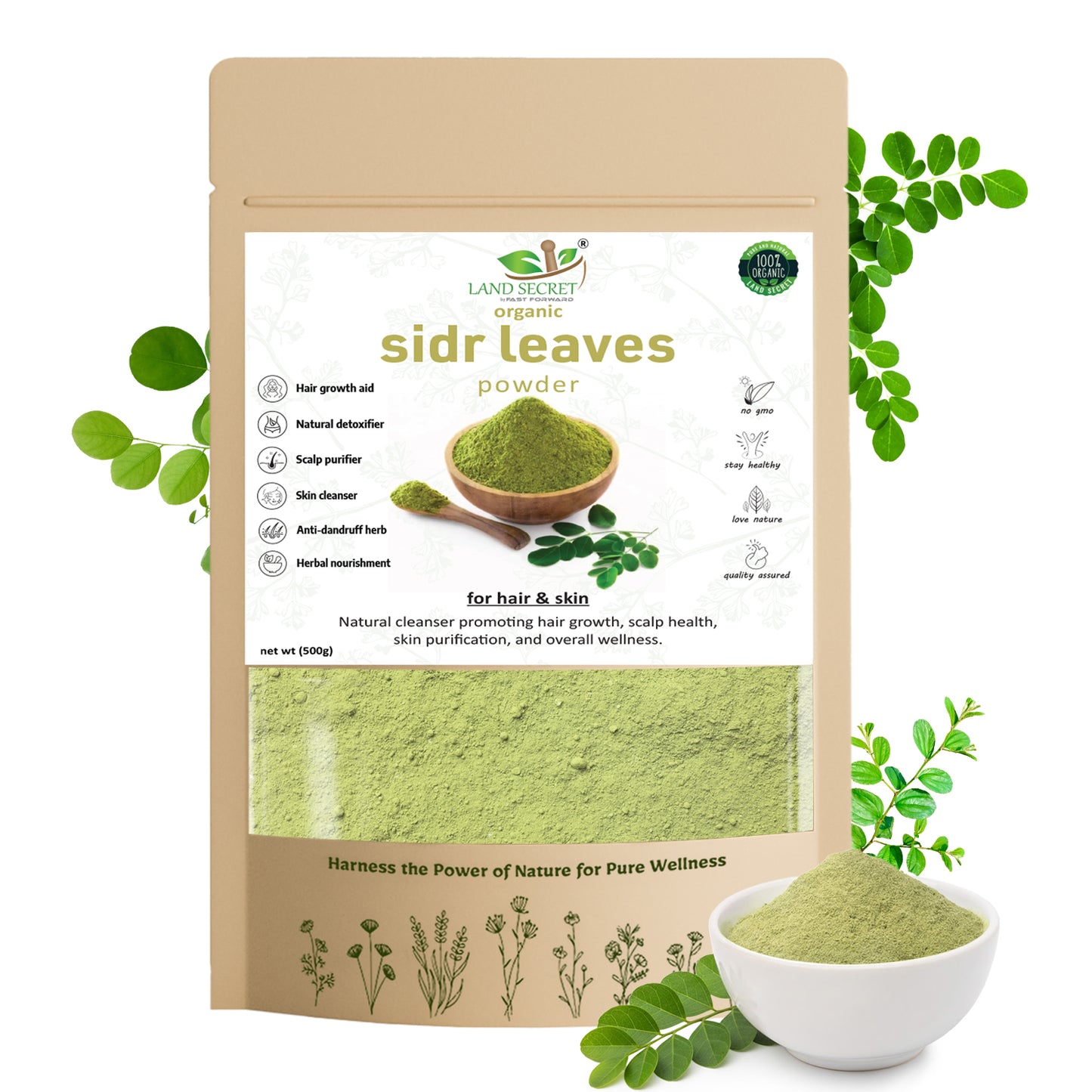 100% Natural Sidr Leaves Powder – Herbal Cleanser for Hair, Skin & Scalp Care | Anti-Dandruff, Anti-Acne, and Detoxifying Herbal Remedy