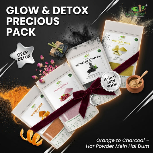 Precious Pack of 4 Organic Herbs: Orange Peel, Rose Petals, Charcoal & Multani Mitti
