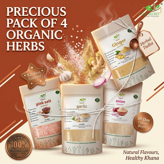 Precious Pack of 4 Organic Herbs: Pink Salt, Ginger, Garlic & Onion Powder