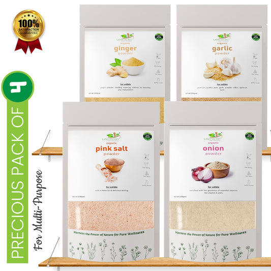 Land-Secret-precious-pack-4-natural-benefits-herbs-pink-salt-ginger-garlic-onion-powder