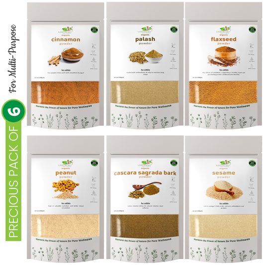 Land-Secret-precious-pack-of-06-peanut-palash-flax-seed-sesame-cinnamon-cascara-powder