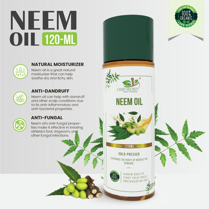 Organic Neem Oil for DIY Skin and Hair Care - Cold Pressed and Unrefined for Pure Results Land Secret