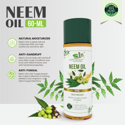 Organic Neem Oil for DIY Skin and Hair Care - Cold Pressed and Unrefined for Pure Results Land Secret