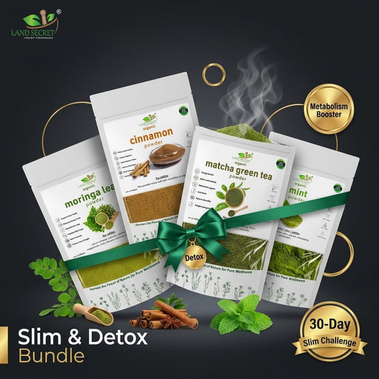 Land Secret Slim & Detox Bundle – Natural Weight Management & Bloating Support Herbal Mix | Green Tea, Cinnamon, Mint & Moringa Powder