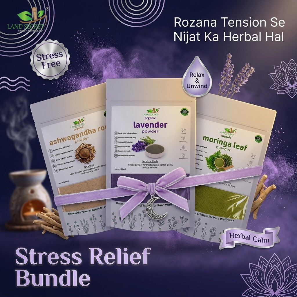 Land Secret Stress Relief Bundle – Natural Stress Support & Relaxation Herbal Formula | Ashwagandha, Lavender & Moringa Powder