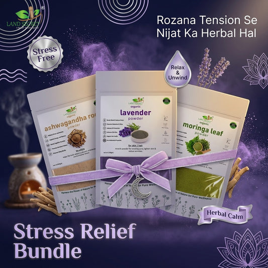 Land Secret Stress Relief Bundle – Natural Stress Support & Relaxation Herbal Formula | Ashwagandha, Lavender & Moringa Powder