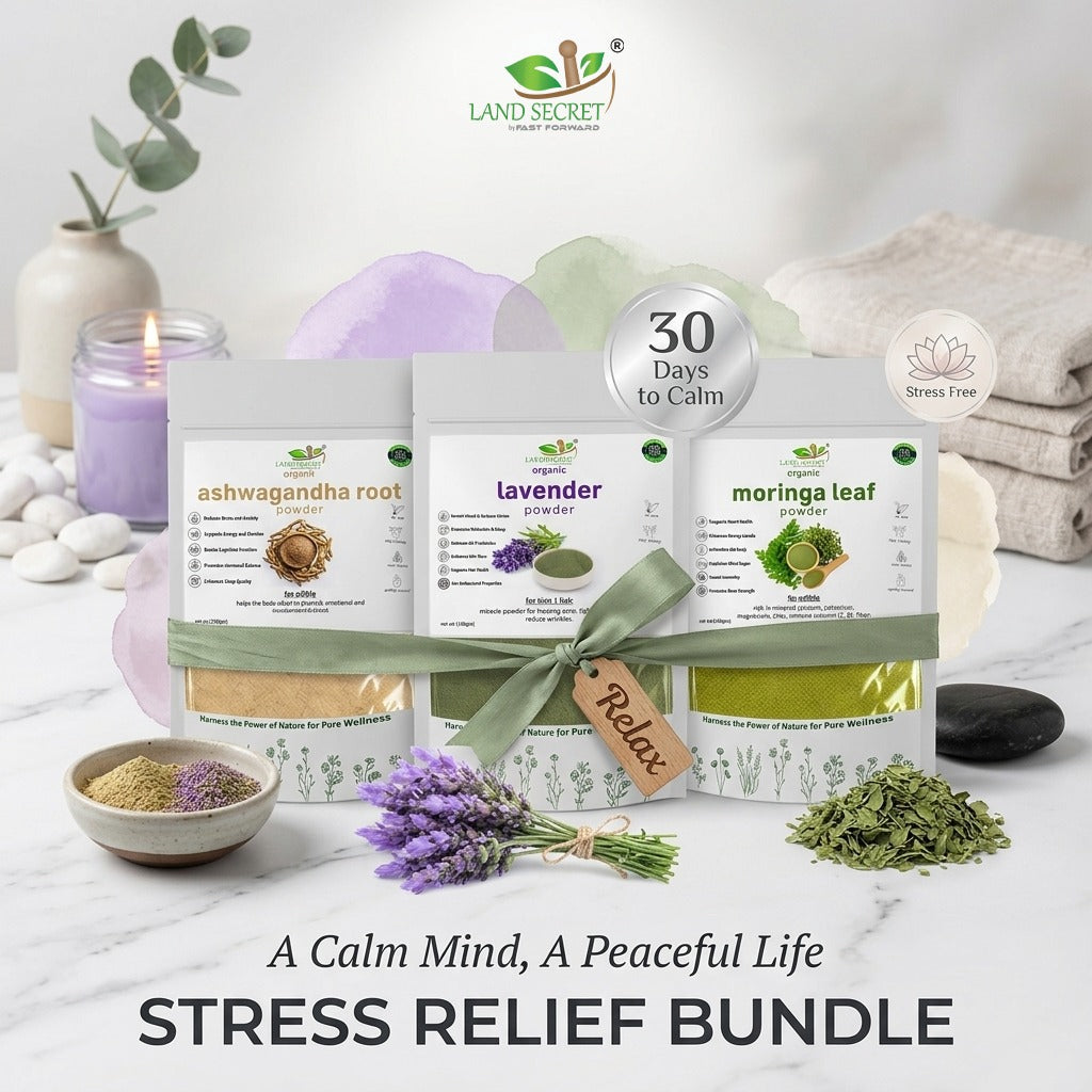 Land Secret Stress Relief Bundle – Natural Stress Support & Relaxation Herbal Formula | Ashwagandha, Lavender & Moringa Powder