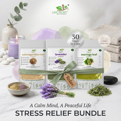 Land Secret Stress Relief Bundle – Natural Stress Support & Relaxation Herbal Formula | Ashwagandha, Lavender & Moringa Powder