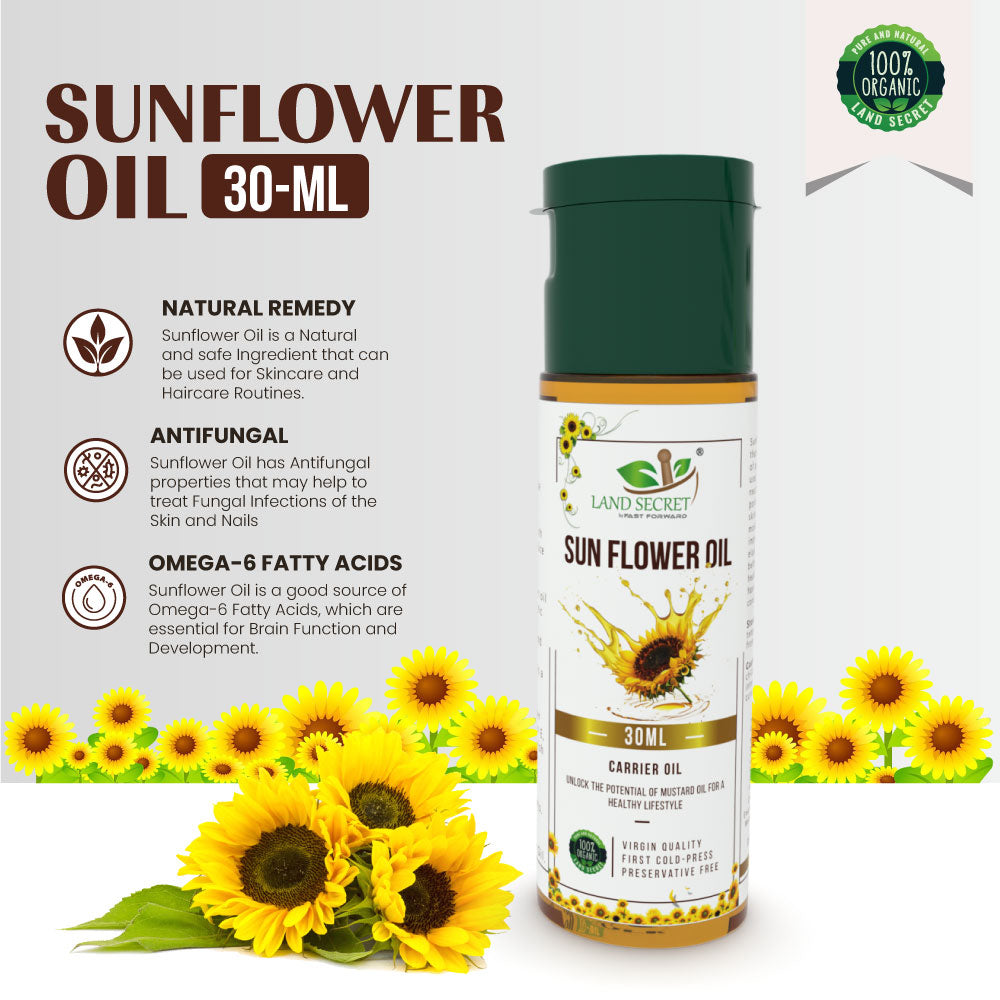 Organic Sunflower Oil - Premium Quality for Natural Skincare & Recipes | 100% Pure & Cold-Pressed Land Secret