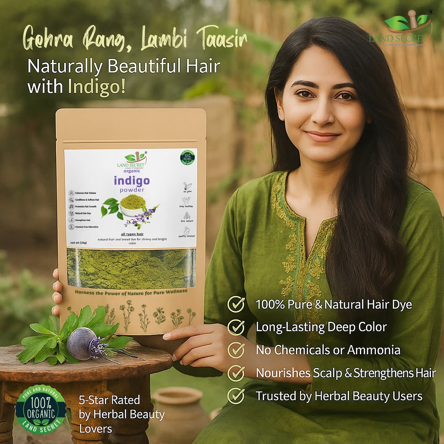Indigo Powder – 100% Pure & Natural Hair Color | Herbal Dye for Deep, Vibrant, and Long-Lasting Shine