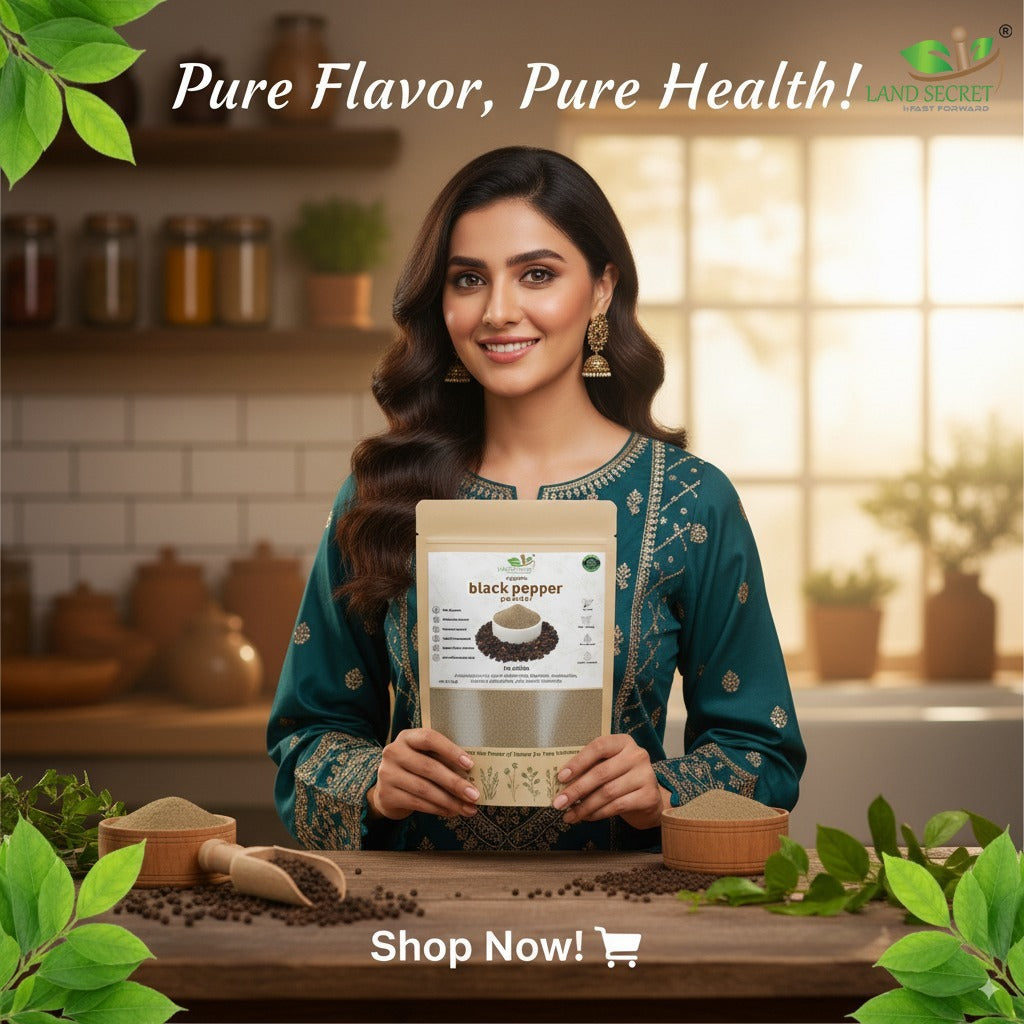Land Secret Black Pepper Powder – Premium Quality Spice for Cooking, Seasoning, Digestion, Weight Loss & Immune Support