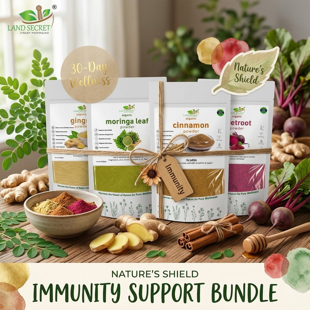 Land Secret Immunity Support Bundle – Natural Daily Wellness & Immune Health Support | Moringa, Ginger, Cinnamon & Beetroot Powder