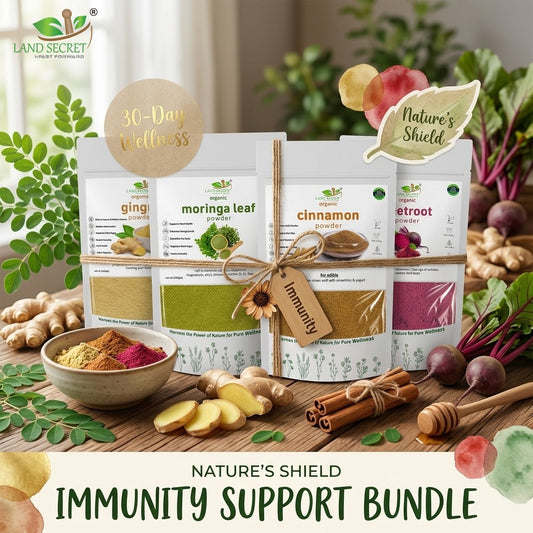 Land Secret Immunity Support Bundle – Natural Daily Wellness & Immune Health Support | Moringa, Ginger, Cinnamon & Beetroot Powder