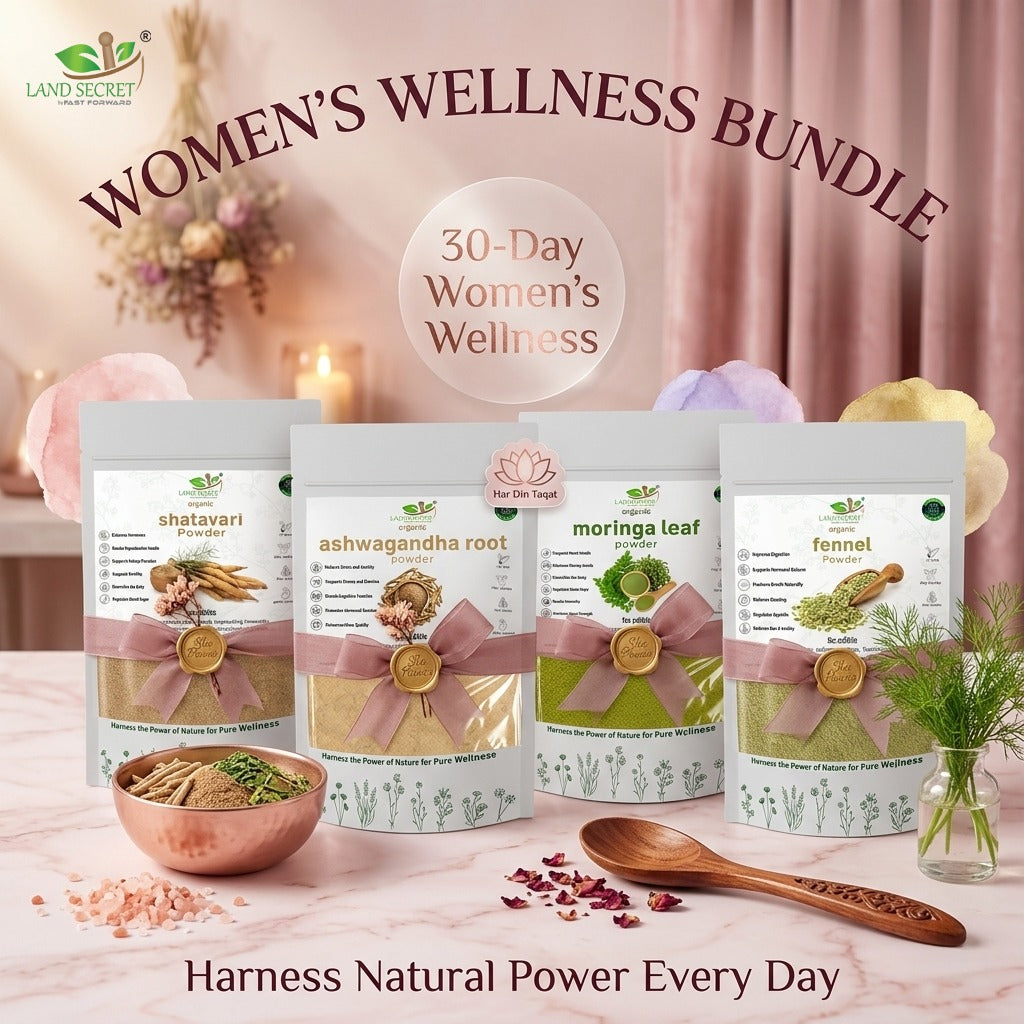Land Secret Women’s Wellness Bundle – Herbal Nutrition & Daily Strength Support for Women | Shatavari, Ashwagandha, Moringa & Fennel Powder