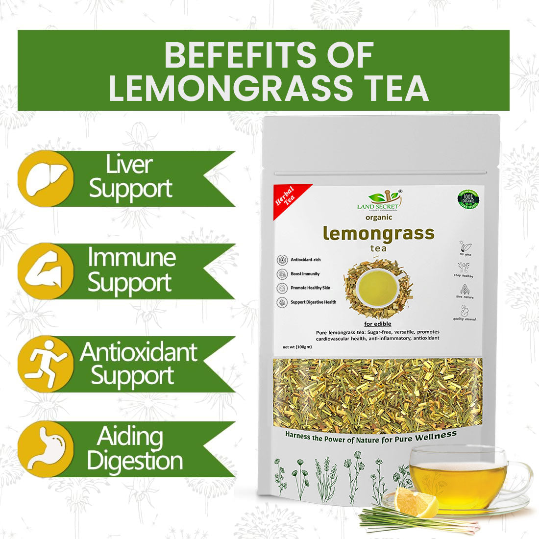 Herbal Lemongrass Tea - 100% Natural Detox & Relaxation Blend